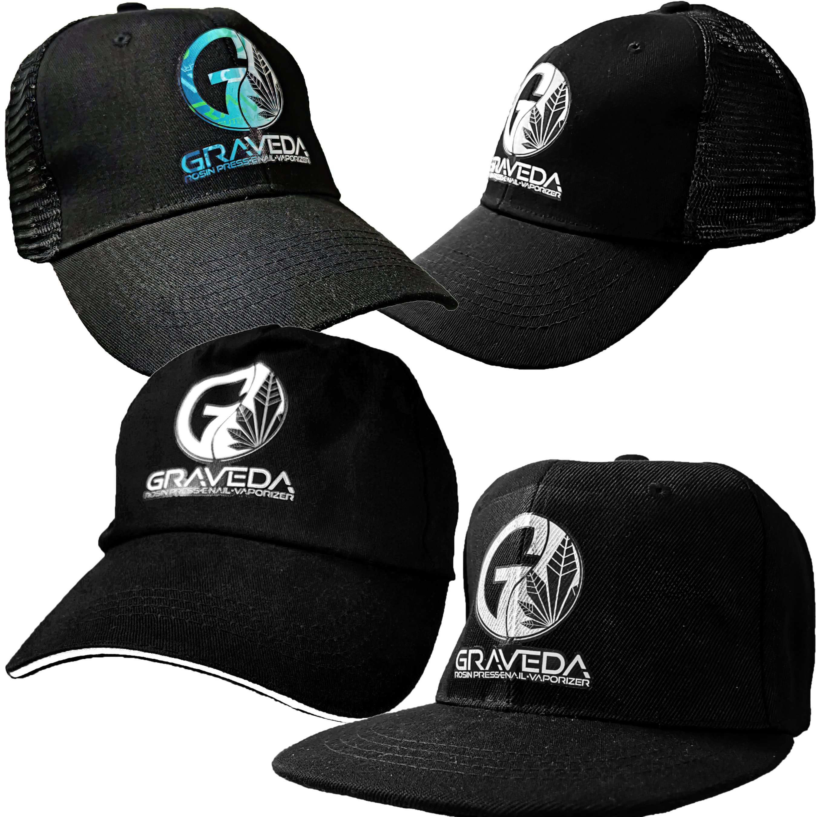 Graveda Baseball Cap in verschiedenen Designs, schwarz mit weißem, oder grünem Logo